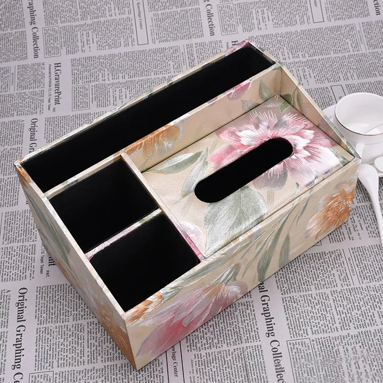 European Sle Creative Leather Wallpaper Multi-Function Tissue Box Living Room Coffee Table Remote Control Storage Basket