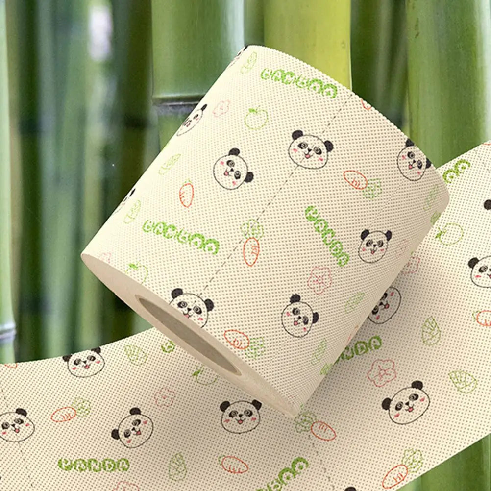 Panda Print Bamboo Pulp Toilet Paper Soft Patterned Bathroom Hand Towels Long Lasting Designs Versatile Use