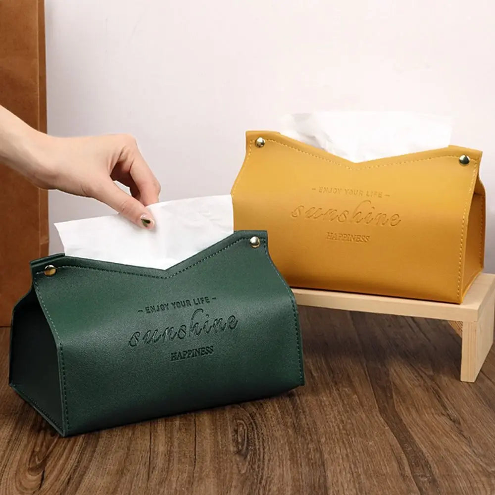 Tissue Box Holder Home Living Room Coffee Table Desktop Simple Napkin Box Kitchen Storage Paper Box PU Leather Organizers