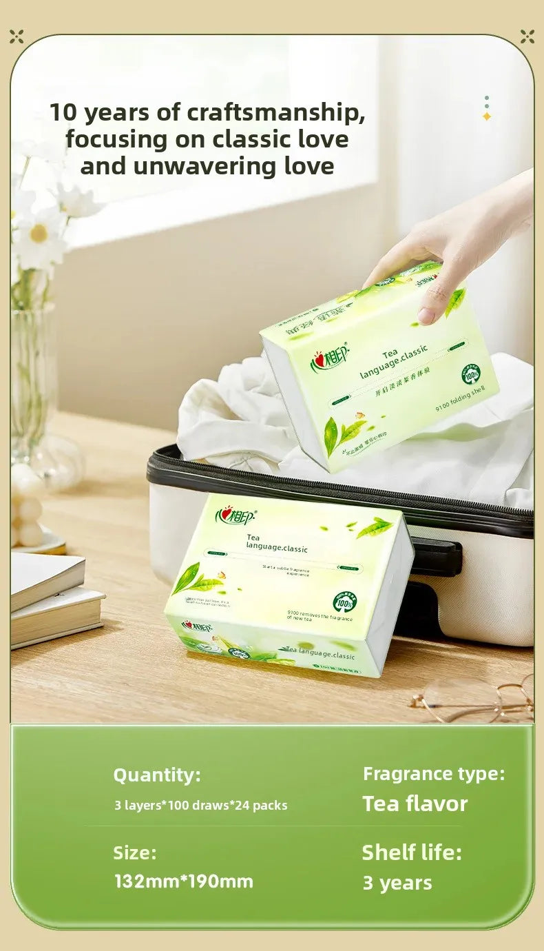 Classic Heart to Heart Tea Language 3 Layer 100 Sheets Large Pack Tissue Paper Home Use Napkins Fragrant Flexible Tissue