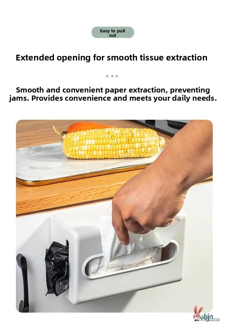 Wall-Mounted Tissue Box Kitchen Home Use Napkin Holder Storage Box Drop-In No-Punching Required Simple Rectangular Plastic De...