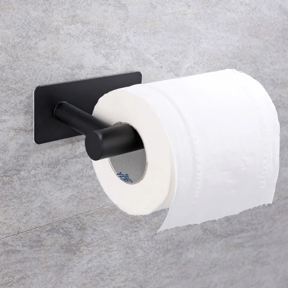 Stainless Steel Paper Holder White Adhesive Wall Mount Stand Kitchen Bathroom Toilet Paper Towel Tissue Roll Shelf Brushed Gold