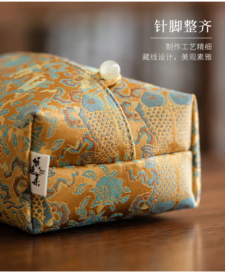 New Chinese Brocade Embroidery Fabric Tissue Box, Living Room Car Pumping Box, Tea Room Tissue Storage Box, Tissue Storage Bag