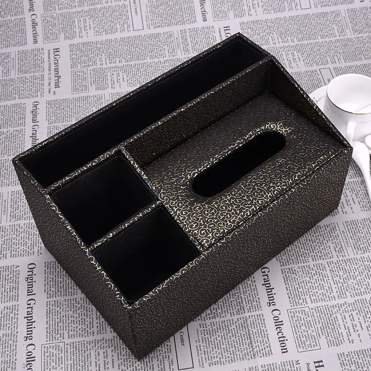 European Sle Creative Leather Wallpaper Multi-Function Tissue Box Living Room Coffee Table Remote Control Storage Basket