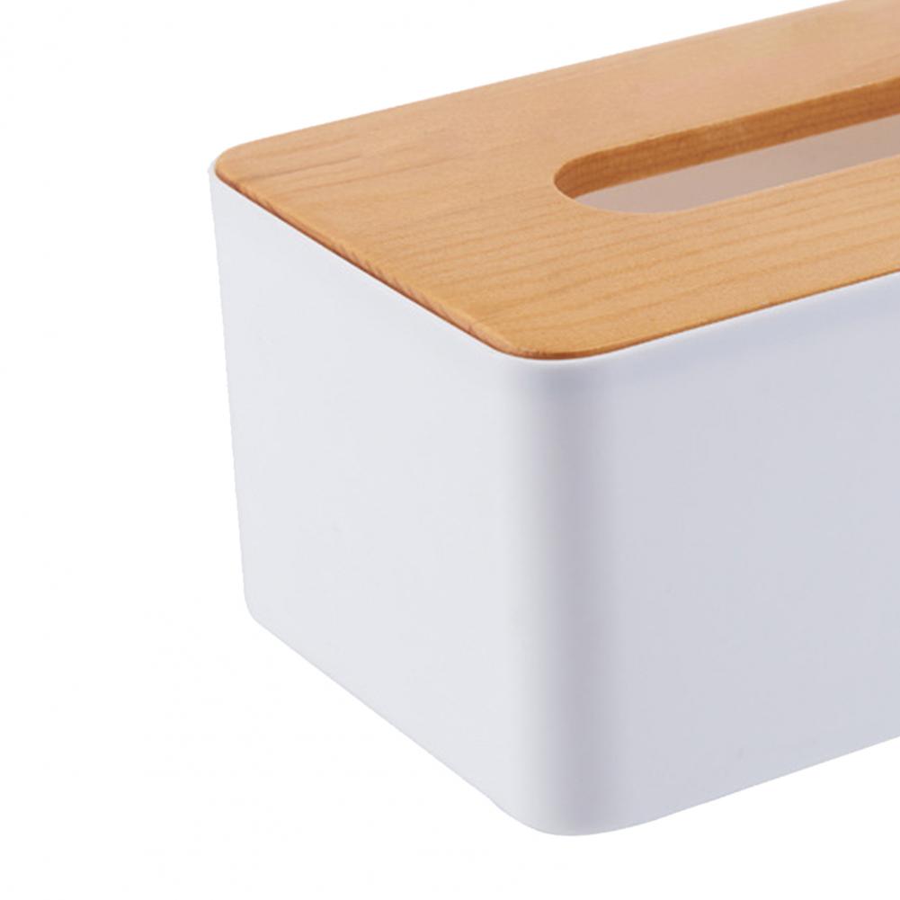 Plastic Tissue Box Wooden Lid Square Napkin Holder Container Wet Tissue Paper Dispenser Case Modern Home Car Organizer