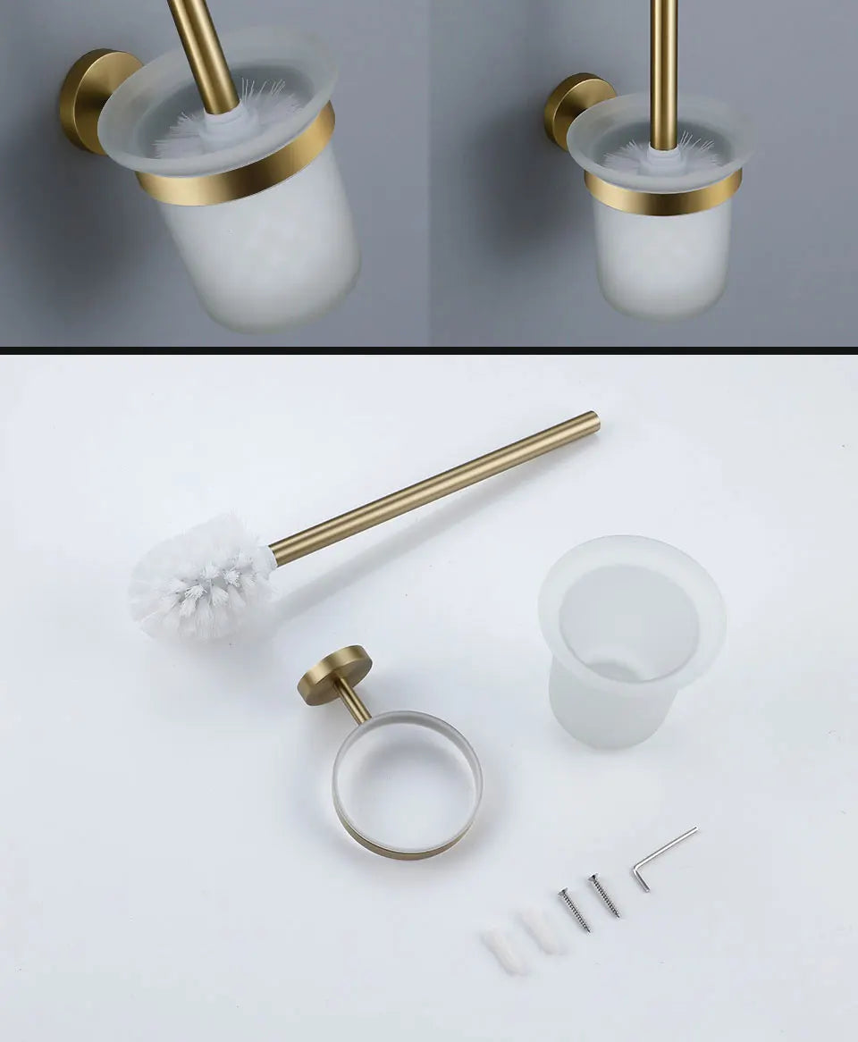 Bathroom Hardware Accessories Set Brushed Gold Knurled Brass Kit Towel Bar Ring Robe Hook Paper Holder Towel Ring Toilet Brush