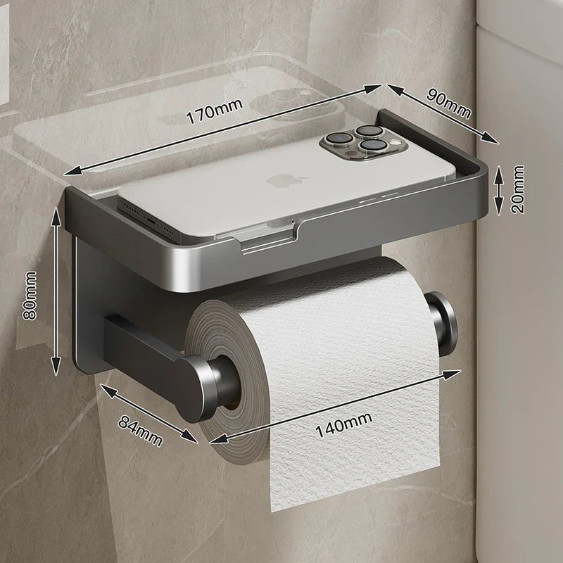 Black Gold Toilet Paper Holder Bathroom Wall Mount Multifunction WC Paper Phone Holder Shelf Towel Roll Shelf Accessories