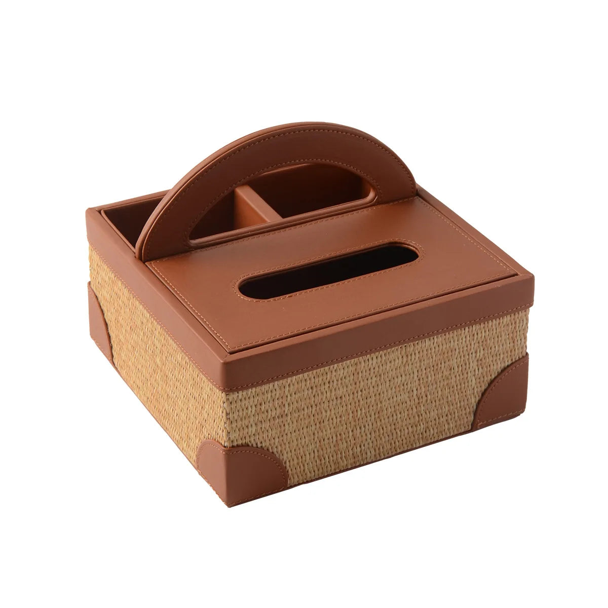 Seagrass Leather Napkin Holder Handwoven Tissue Storage Box French Style Elegant Table Decor Home Organizer Straw Wicker Design