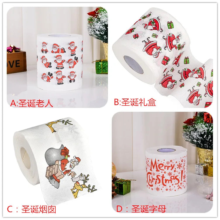 Toilet Paper Christmas Pattern Series Roll Paper Santa Claus Reindeer Hygienic Paper Creative Toilet Papers Rolls Funny Napkins