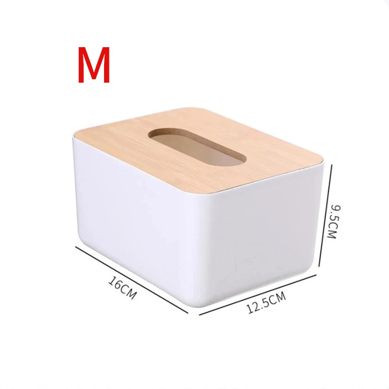 Plastic Tissue Box Wooden Lid Square Napkin Holder Container Wet Tissue Paper Dispenser Case Modern Home Car Organizer