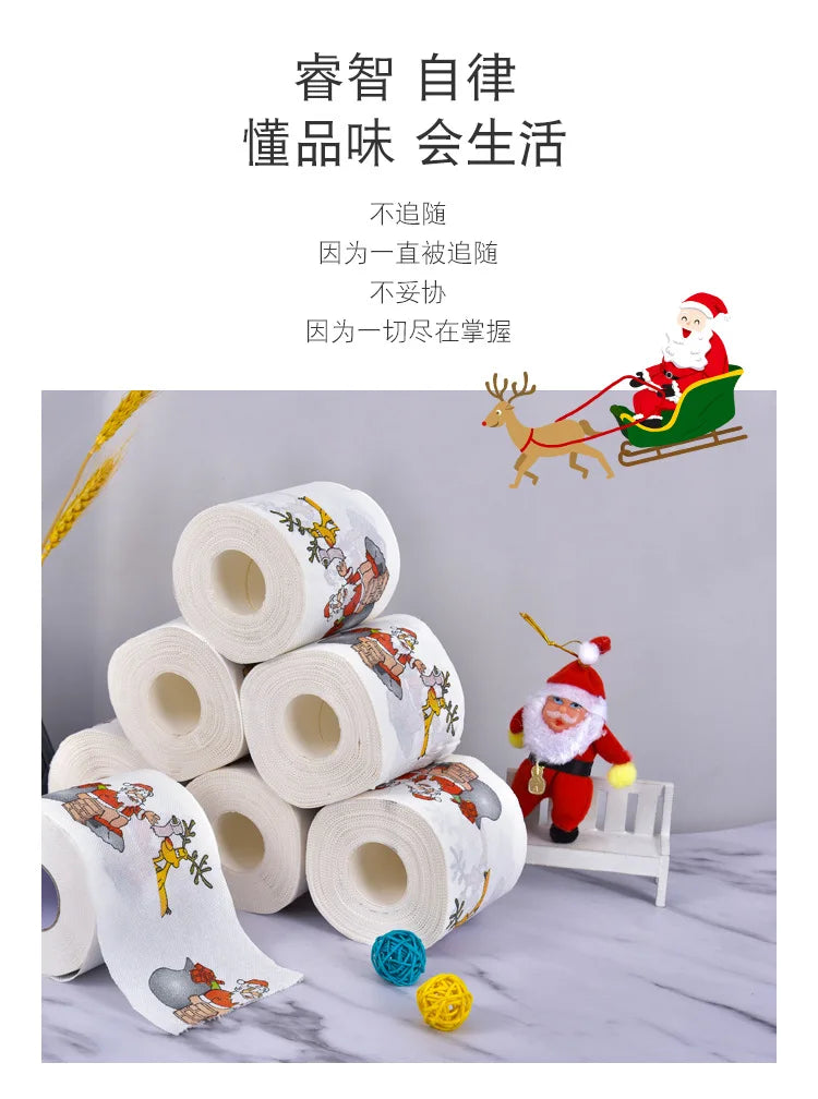 Toilet Paper Christmas Pattern Series Roll Paper Santa Claus Reindeer Hygienic Paper Creative Toilet Papers Rolls Funny Napkins