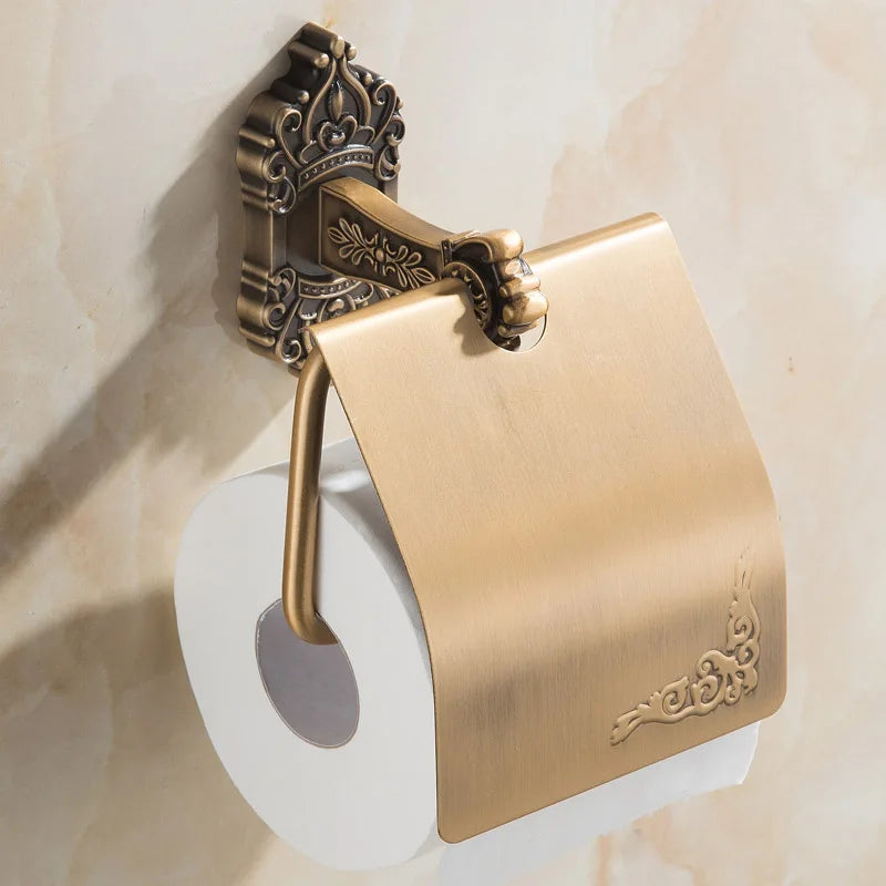 Antique Solid Aluminum Bathroom Hardware Set, Wall Mounted Towel Bar & Soap Basket & Toilet Paper Holder & Robe Hook