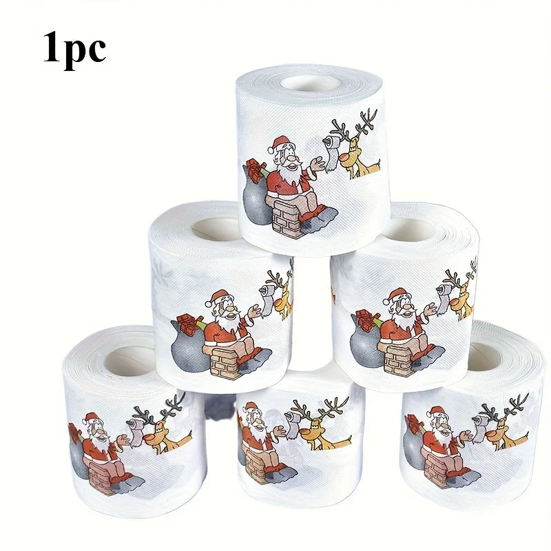 1Roll Santa and Reindeer Pattern Toilet Paper Roll - 3.94 "x 3.94" for Christmas and New Year home decor, party supplies