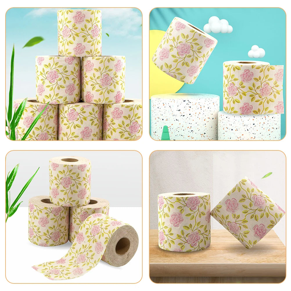 Printed Bamboo Pulp Paper Rose Pattern Creative Toilet Tissue Decorative Toilet Roll Sanitary Paper Bathroom Supplies