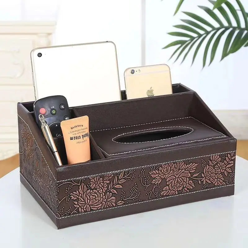 European Sle Creative Leather Wallpaper Multi-Function Tissue Box Living Room Coffee Table Remote Control Storage Basket