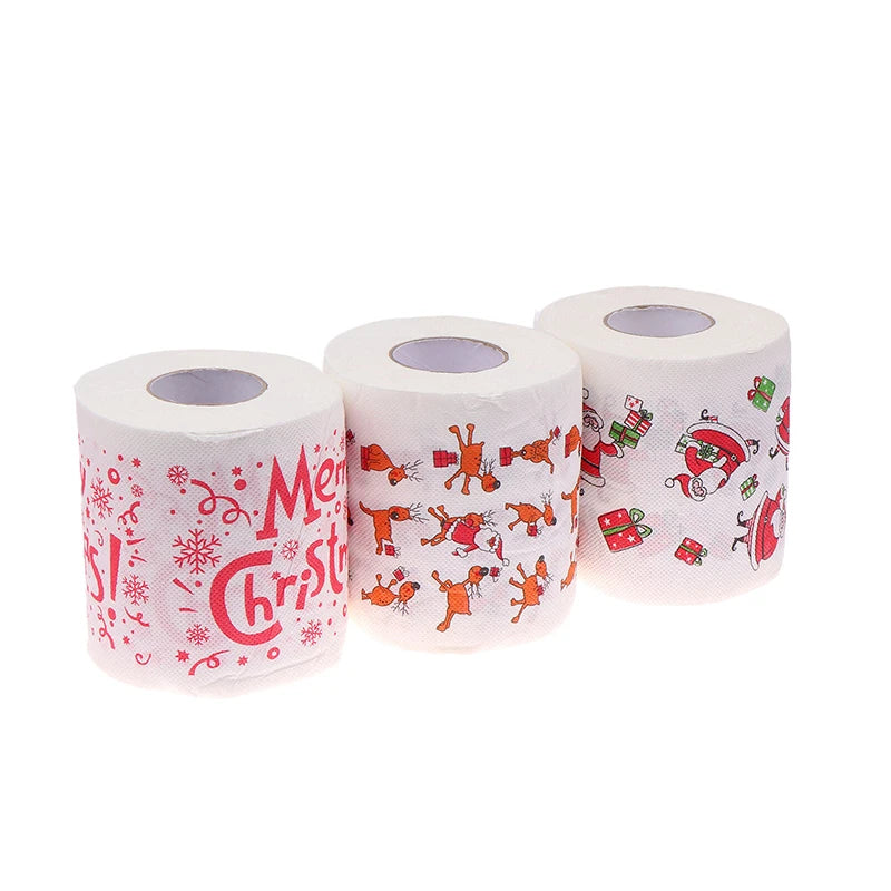 Creative Cartoon Toilet Paper Christmas Pattern Series Roll Paper Santa Claus Reindeer Hygienic Paper Rolls Funny Napkins