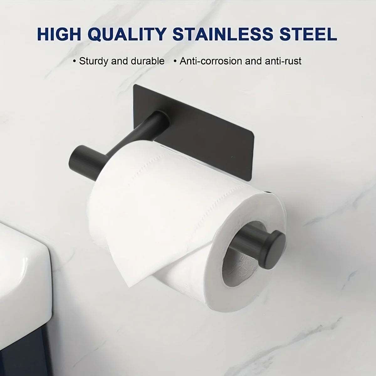 Heavy Duty Stainless Steel Toilet Paper Holder, Self-Adhesive No-Drill Wall Mount, Brushed Finish Bathroom Tissue Roll Dispenser