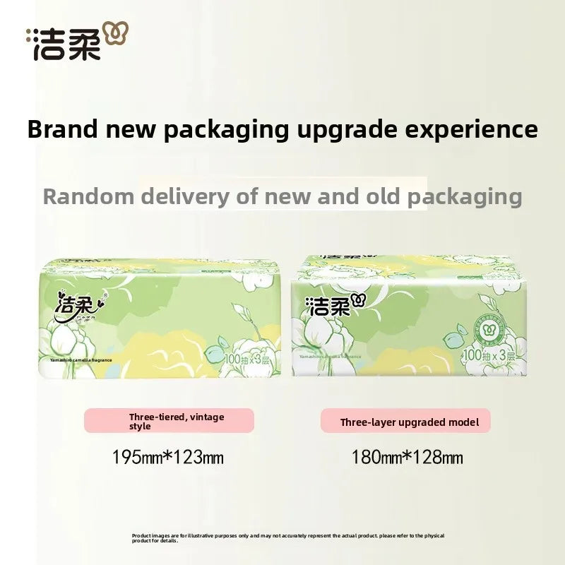 Jie Rou Camellia 3 Layers 100 Sheets Box Tissue Paper Facial Hygiene Paper Large Box Bulk Toilet Paper from Mainland China
