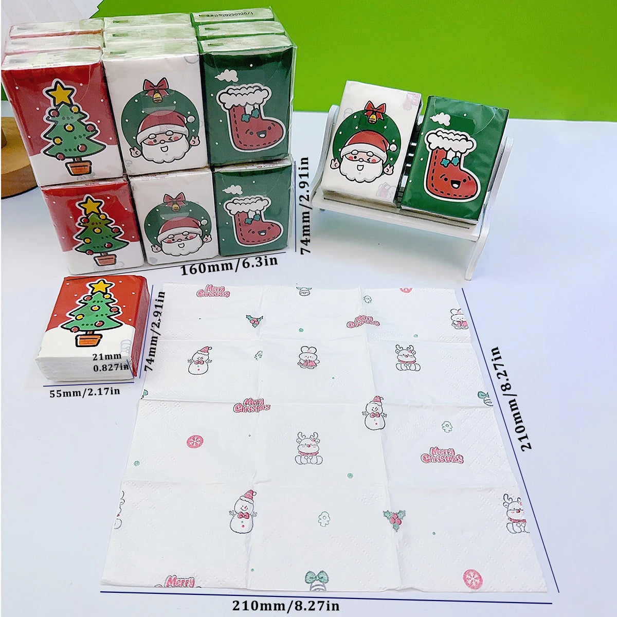 9pcs/pack 18pcs/pack Christmas handkerchief paper Student portable bag with cartoon printed toilet paper for daily cleaning
