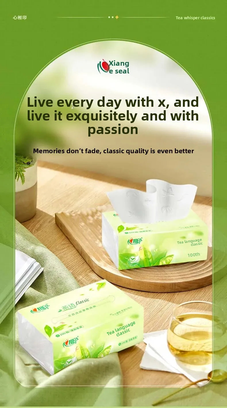 Classic Heart to Heart Tea Language 3 Layer 100 Sheets Large Pack Tissue Paper Home Use Napkins Fragrant Flexible Tissue