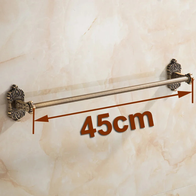 Antique Solid Aluminum Bathroom Hardware Set, Wall Mounted Towel Bar & Soap Basket & Toilet Paper Holder & Robe Hook