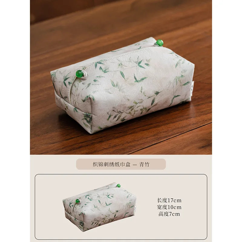 New Chinese Brocade Embroidery Fabric Tissue Box, Living Room Car Pumping Box, Tea Room Tissue Storage Box, Tissue Storage Bag
