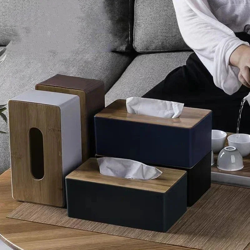 Tissue Box Table Napkin Rings Tissue Case Paper Box Container Bamboo Cover Solid Wood Storage Box Home Tissue Box Holder