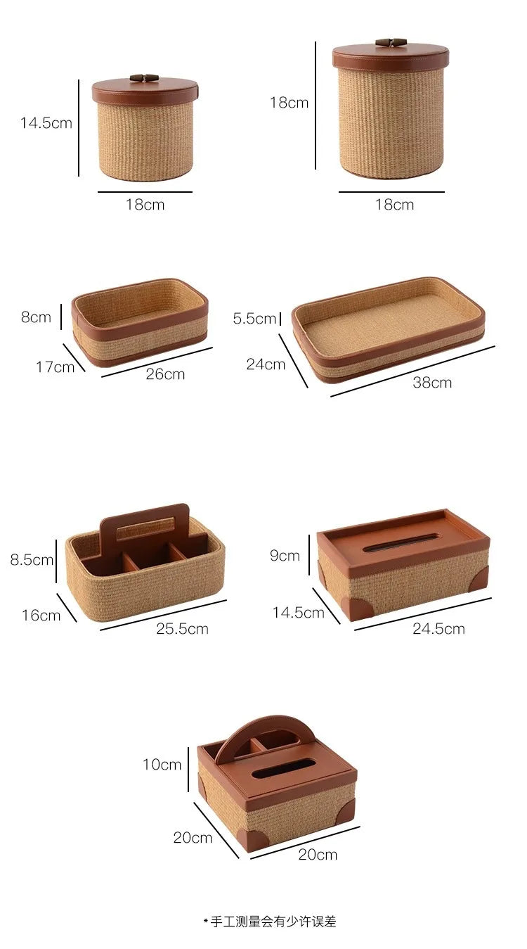 Seagrass Leather Napkin Holder Handwoven Tissue Storage Box French Style Elegant Table Decor Home Organizer Straw Wicker Design