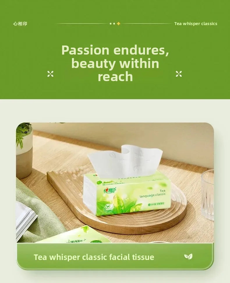 Classic Heart to Heart Tea Language 3 Layer 100 Sheets Large Pack Tissue Paper Home Use Napkins Fragrant Flexible Tissue