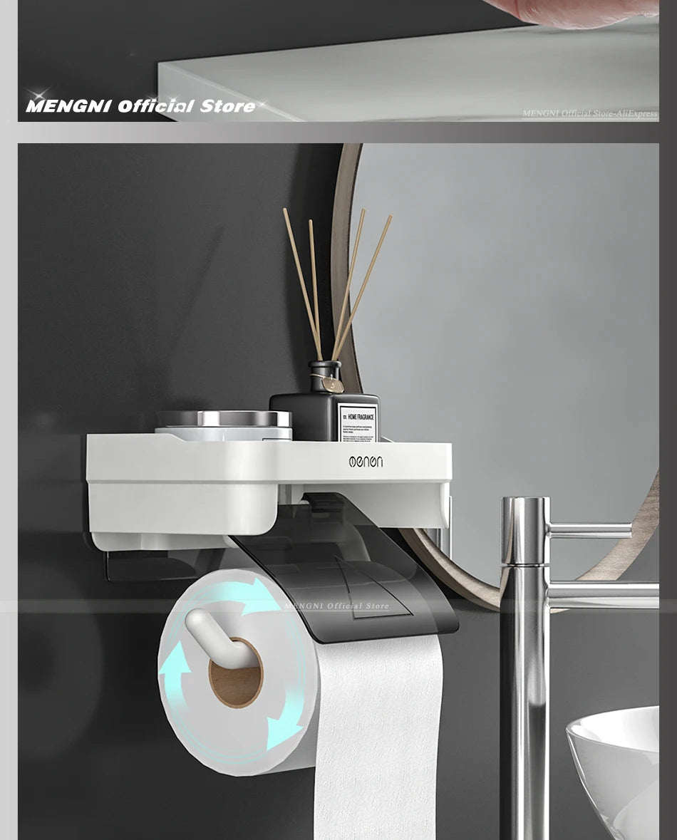 Wall Mount Toilet Paper Holder Plastic Waterproof Roll Paper Storage Rack Bathroom Tissue Organizer Shelves