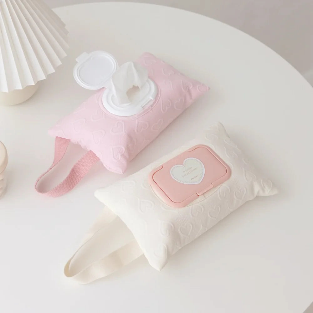 Baby Stroller Heart Wet Wipes Case Extraction Tissue Box Travel Car Portable Handheld Storage Bag Newborn Hanging Bag for Cart