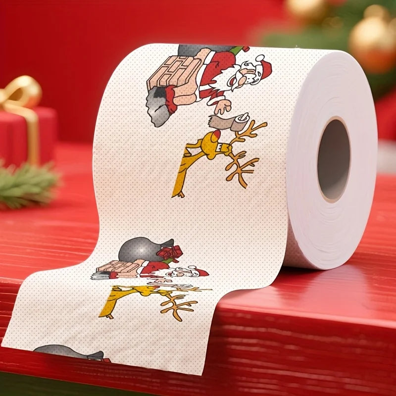 5Rolls/1Roll Christmas Toilet Paper Rolls - Festive Santa Reindeer Snowman Holiday Designs, with Red Top & Evergreen Tree Design