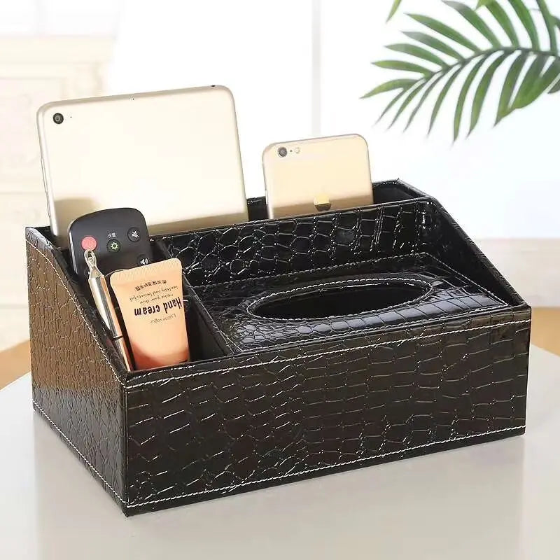 European Sle Creative Leather Wallpaper Multi-Function Tissue Box Living Room Coffee Table Remote Control Storage Basket