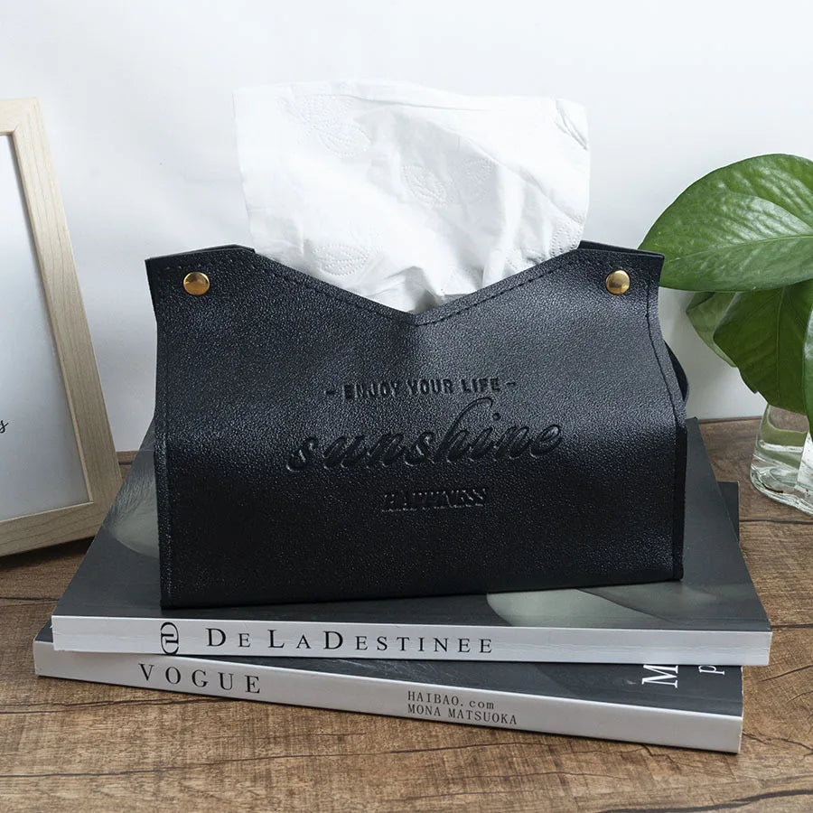 Tissue Box Holder Home Living Room Coffee Table Desktop Simple Napkin Box Kitchen Storage Paper Box PU Leather Organizers