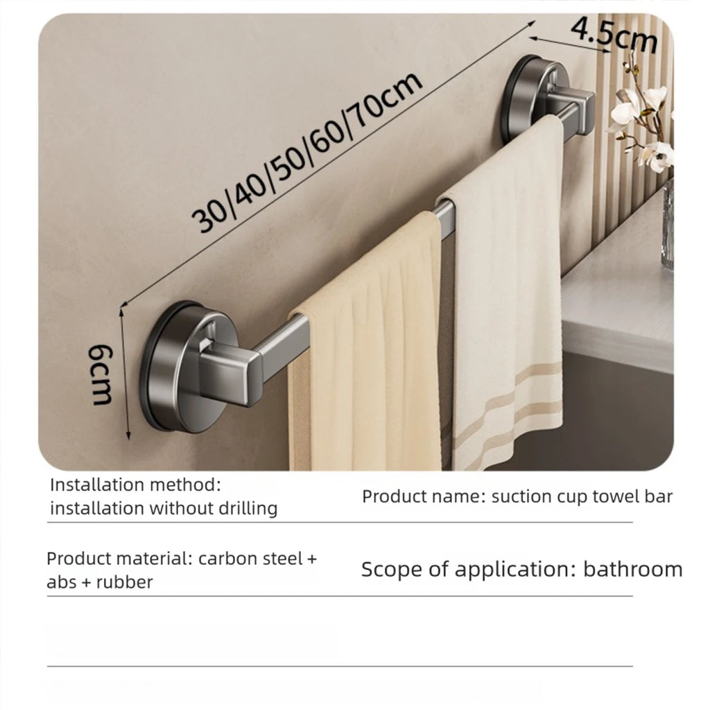 YUTOKO Bathroom Suction Cup Towel Rack Non-perforated Storage Rack Wall-mounted Single-rod Bath Towel Storage Rack