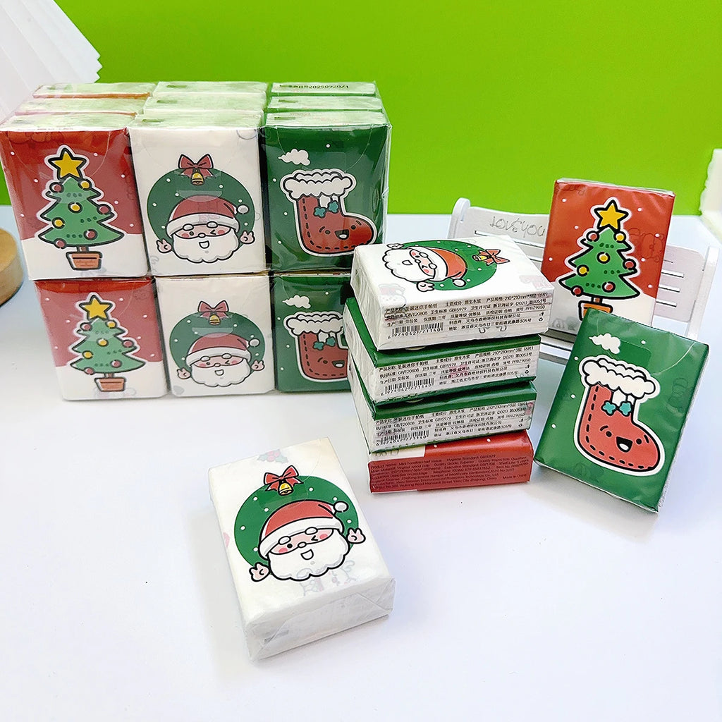 9pcs/pack 18pcs/pack Christmas handkerchief paper Student portable bag with cartoon printed toilet paper for daily cleaning