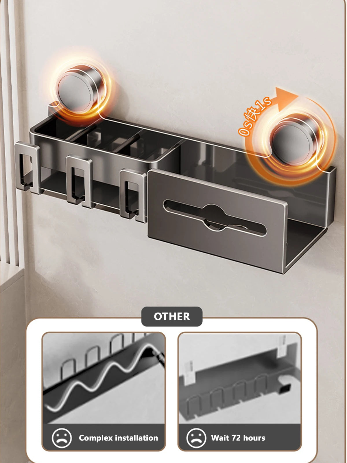 Suction Cup Toothbrush Holder With Paper Towel Holder Bathroom Shelf Mouthwash Cup Toothbrush Holder