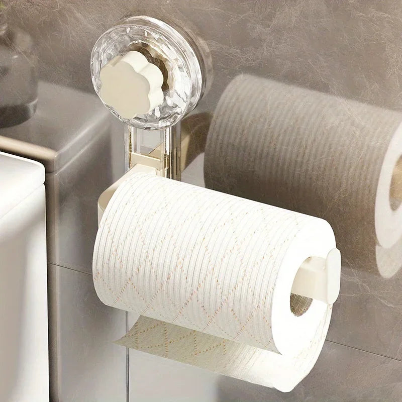 Wall-Mounted Toilet Paper Holder with Suction Cup - Self-Adhesive, No-Drill Installation,  Multipurpose Tissue Roll