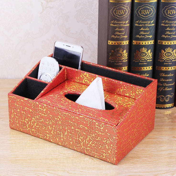 European Sle Creative Leather Wallpaper Multi-Function Tissue Box Living Room Coffee Table Remote Control Storage Basket