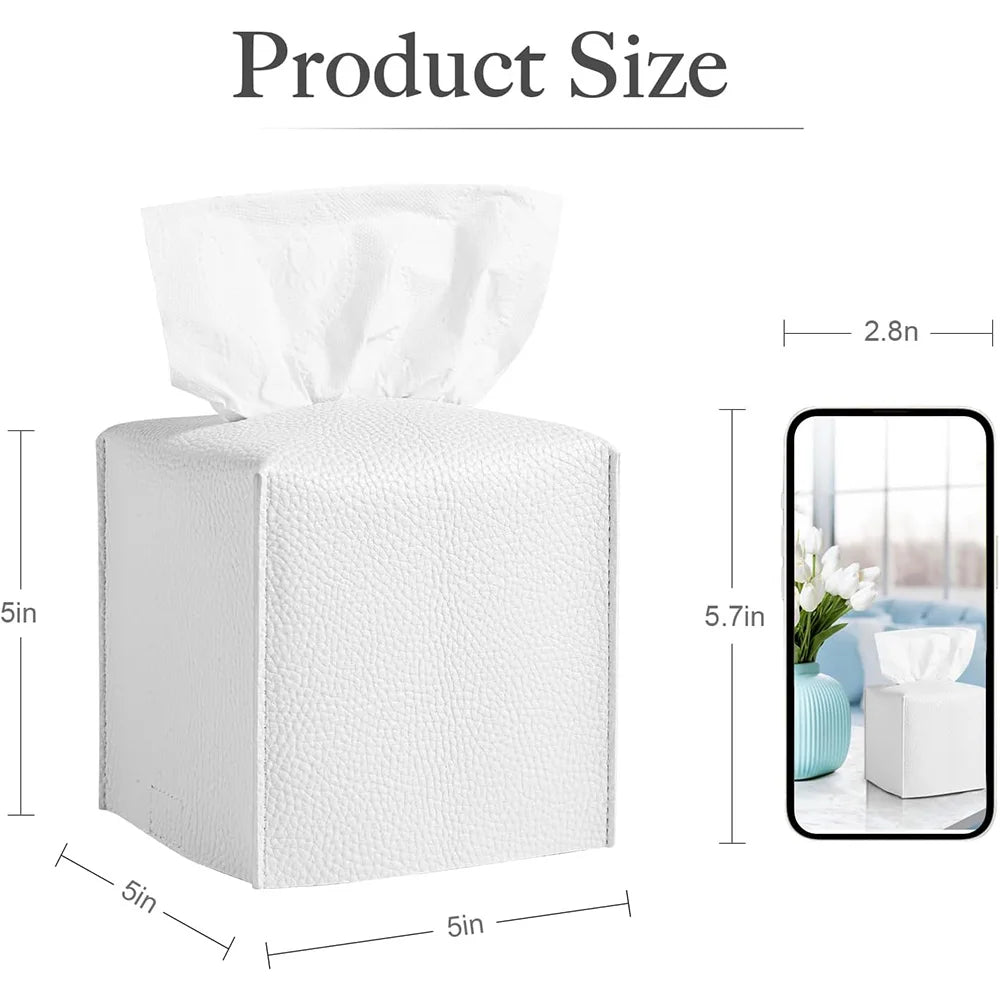 Modern PU Leather Square Tissue Box Cover Holder-Decorative Holder/Organizer for Bathroom Vanity Countertop, Night Stands,Office