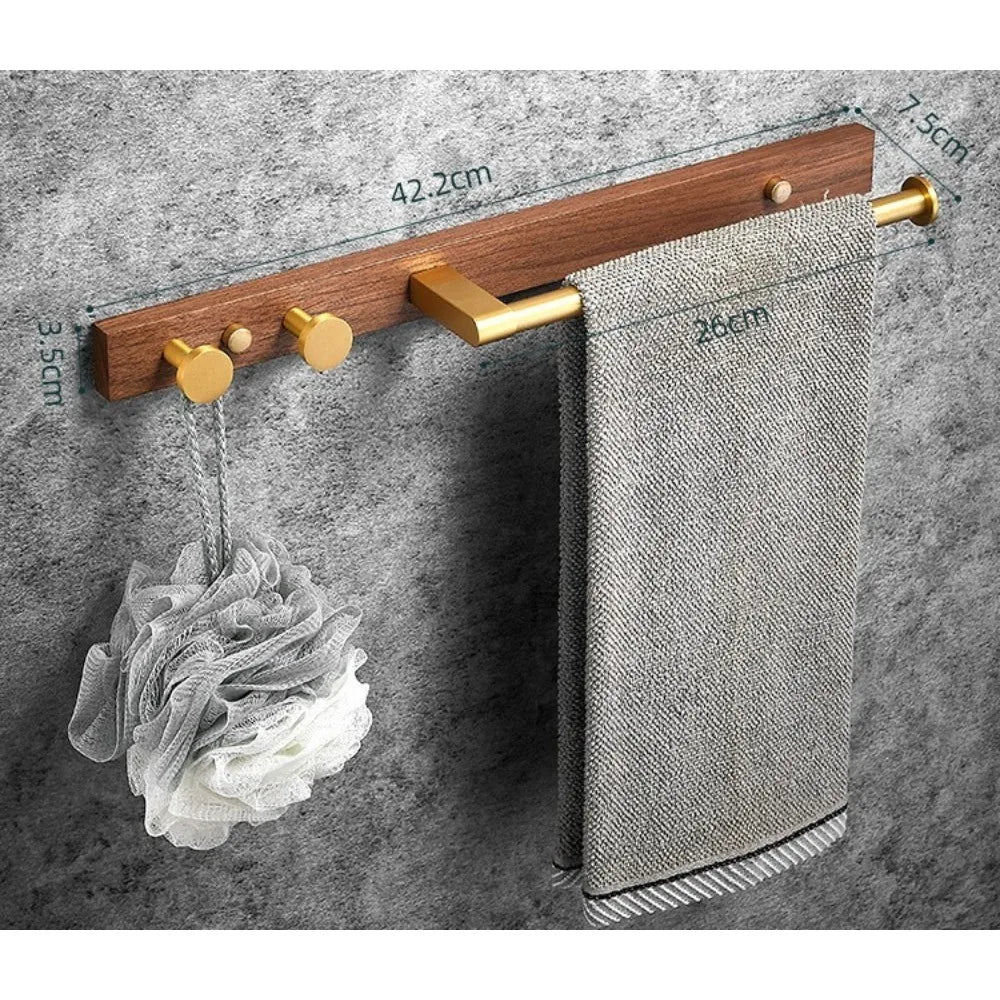 Wooden Walnut towel bar Bathroom solid wood towel rack Bathroom towel rack Hook rack