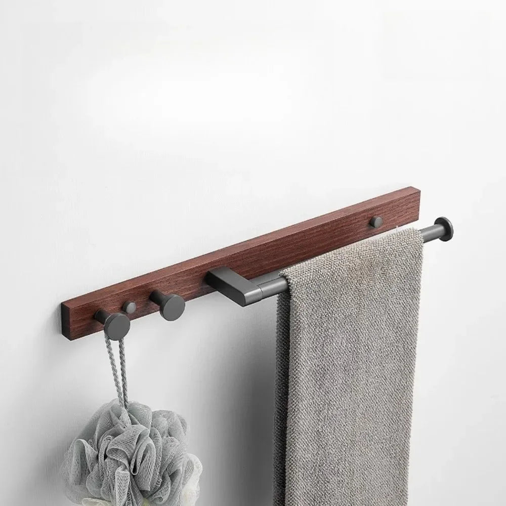 Wooden Walnut towel bar Bathroom solid wood towel rack Bathroom towel rack Hook rack