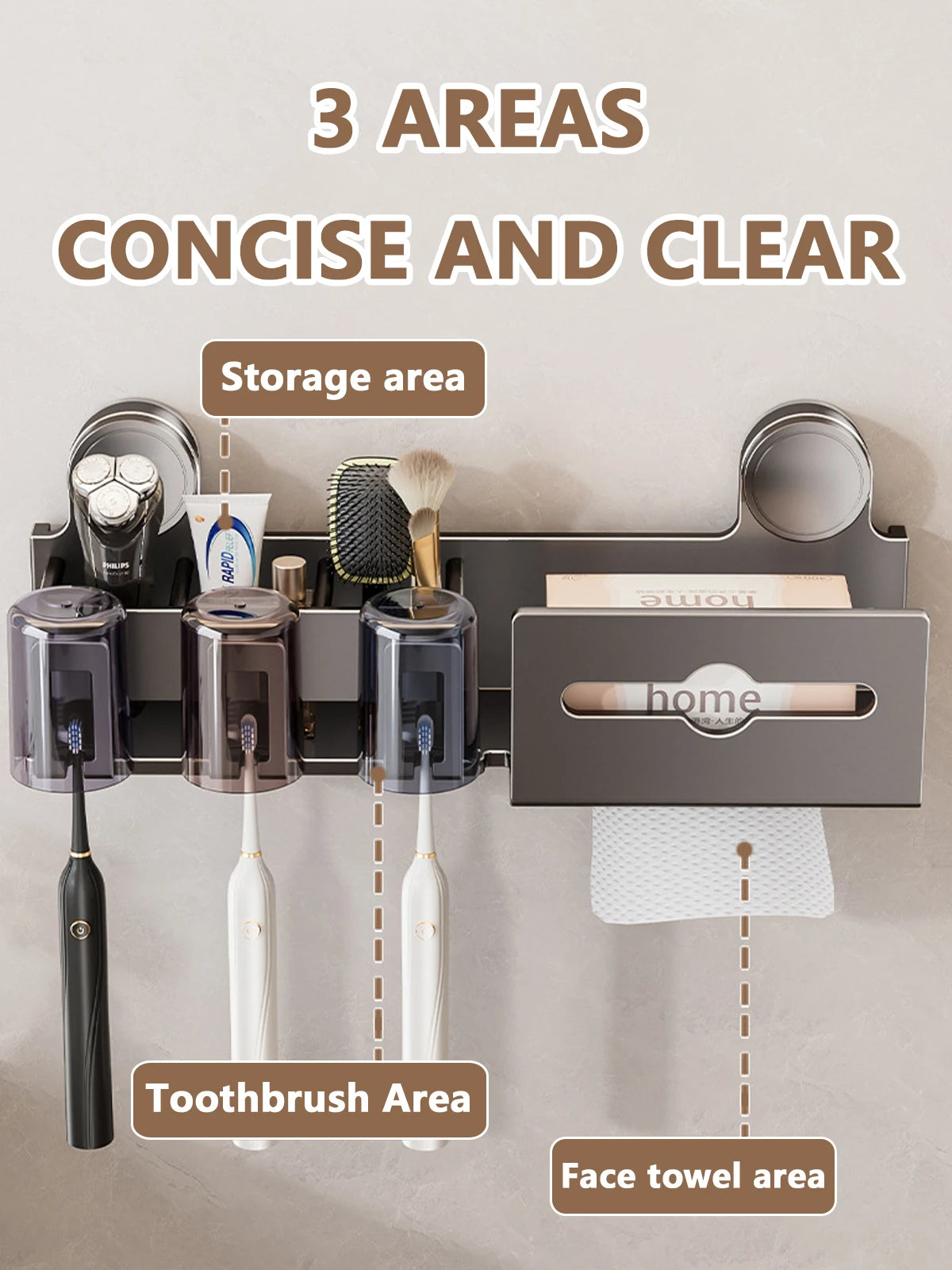 Suction Cup Toothbrush Holder With Paper Towel Holder Bathroom Shelf Mouthwash Cup Toothbrush Holder