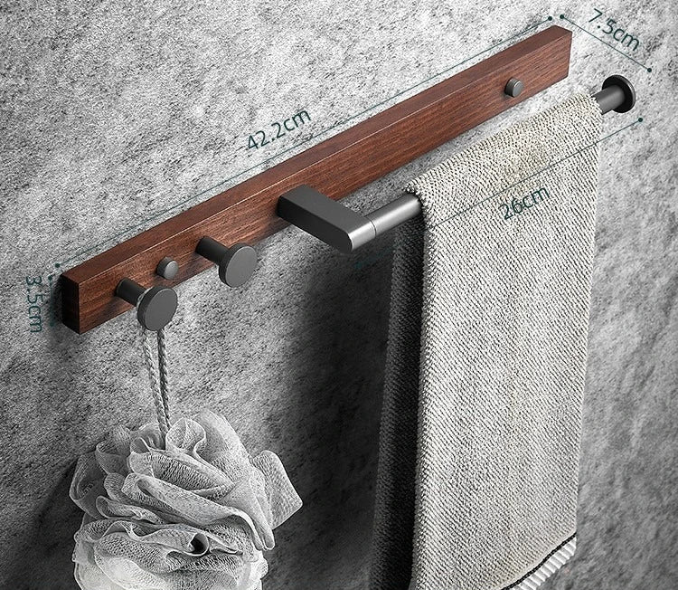 Wooden Walnut towel bar Bathroom solid wood towel rack Bathroom towel rack Hook rack