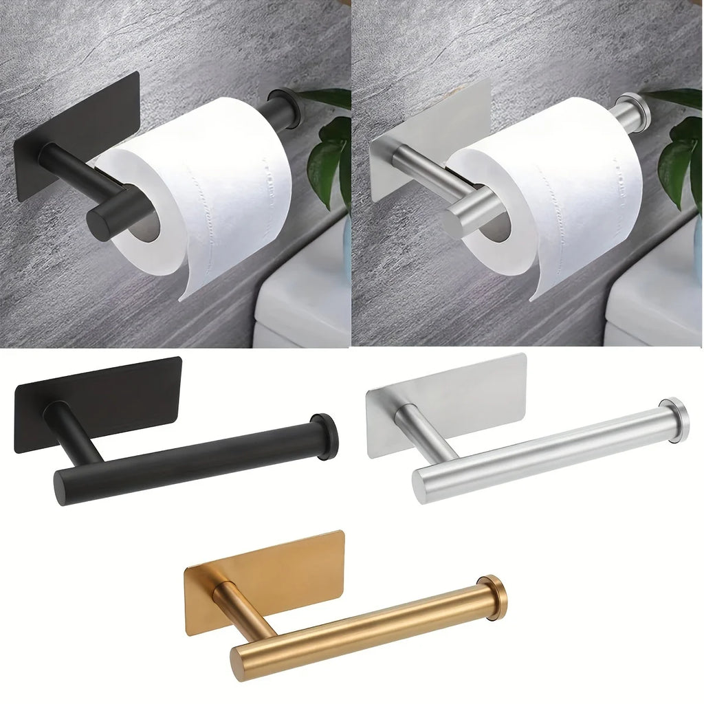 Heavy Duty Stainless Steel Toilet Paper Holder, Self-Adhesive No-Drill Wall Mount, Brushed Finish Bathroom Tissue Roll Dispenser