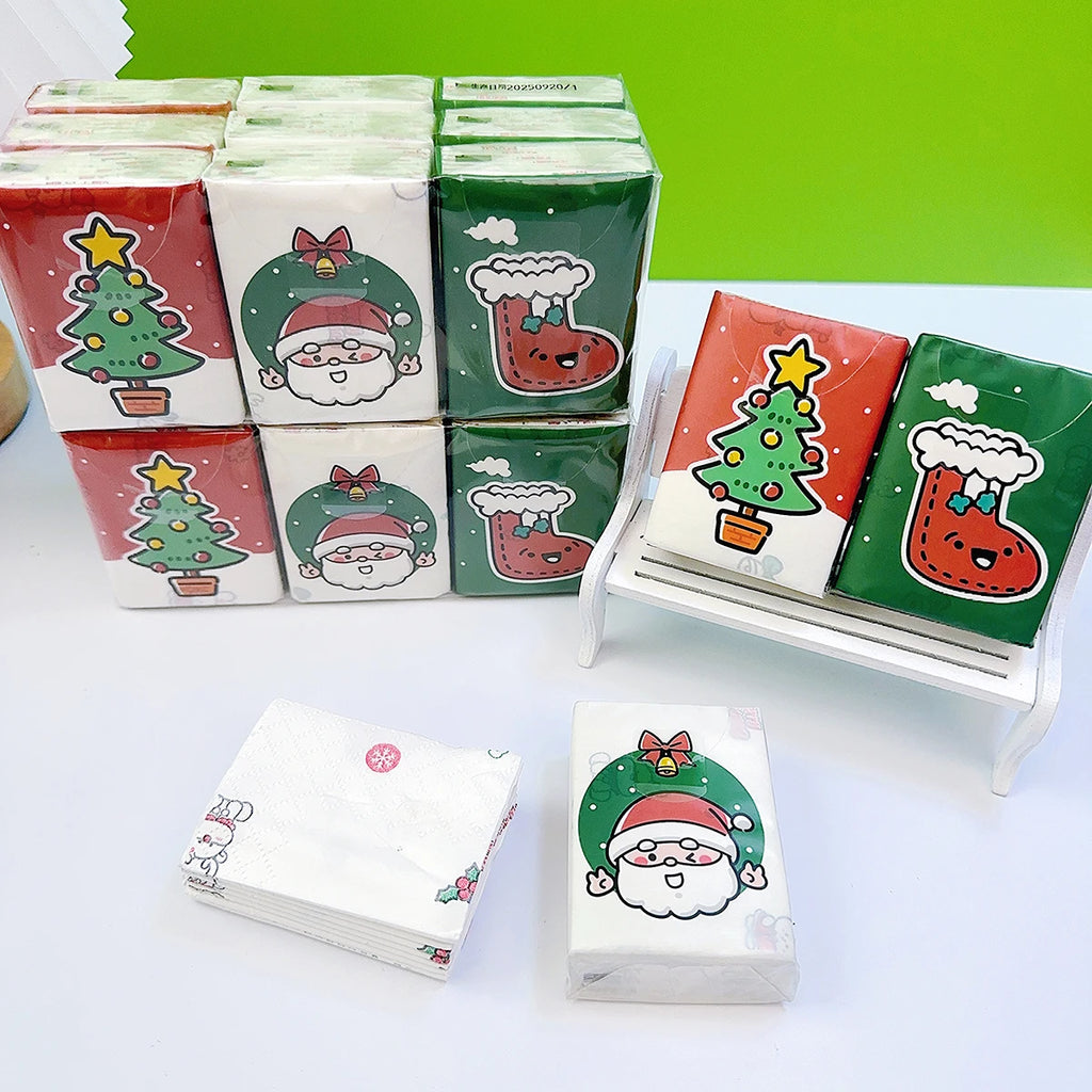 9pcs/pack 18pcs/pack Christmas handkerchief paper Student portable bag with cartoon printed toilet paper for daily cleaning