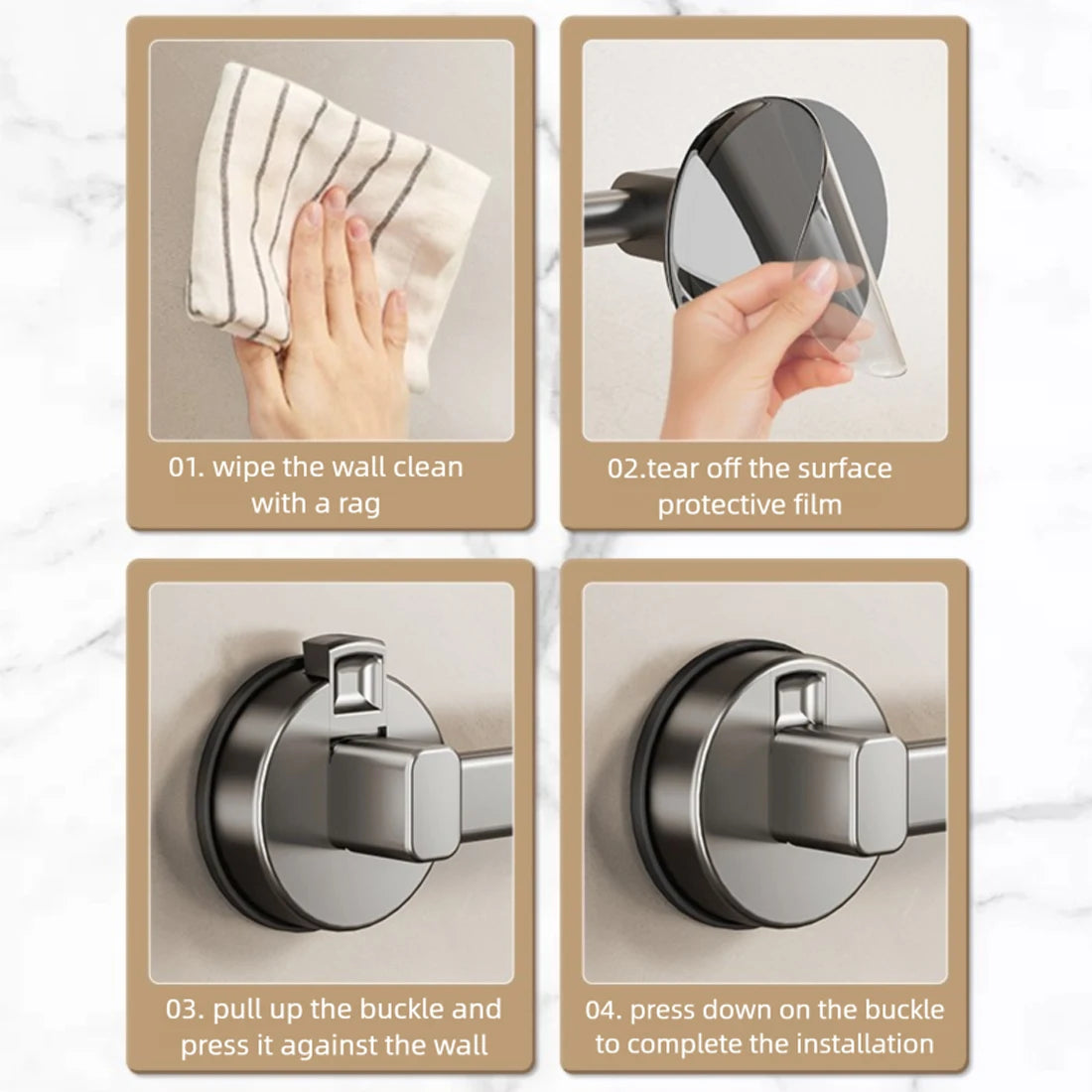 YUTOKO Bathroom Suction Cup Towel Rack Non-perforated Storage Rack Wall-mounted Single-rod Bath Towel Storage Rack