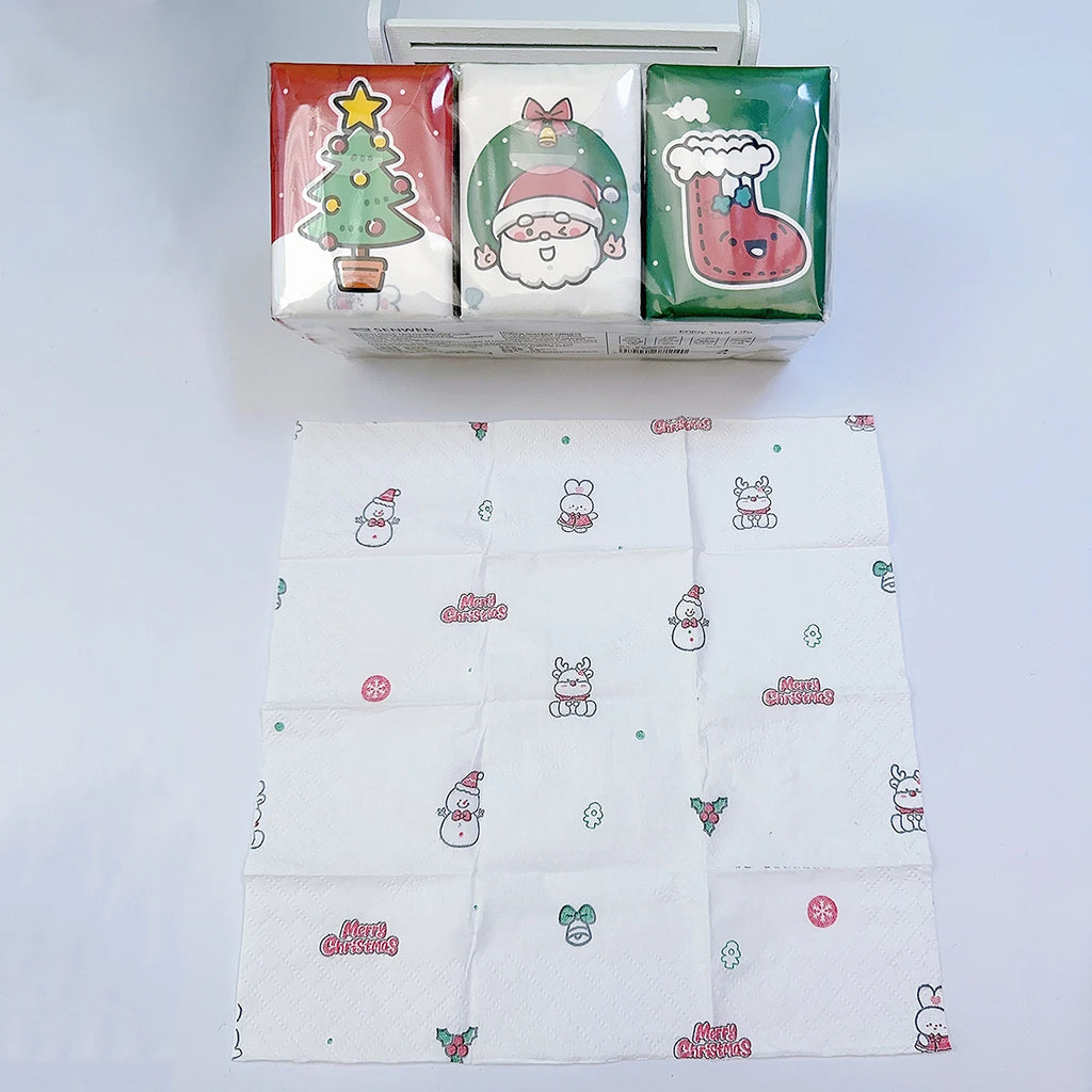 9pcs/pack 18pcs/pack Christmas handkerchief paper Student portable bag with cartoon printed toilet paper for daily cleaning
