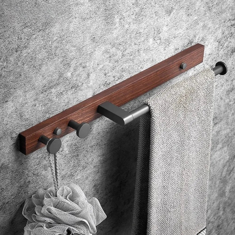 Wooden Walnut towel bar Bathroom solid wood towel rack Bathroom towel rack Hook rack