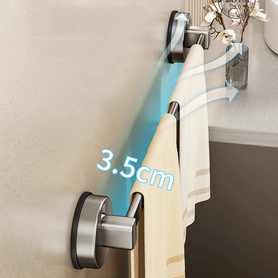 YUTOKO Bathroom Suction Cup Towel Rack Non-perforated Storage Rack Wall-mounted Single-rod Bath Towel Storage Rack